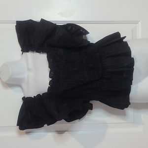 Banana Republic Black Smocked Ruffle Top